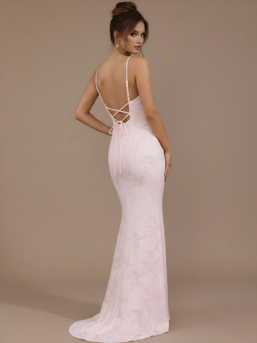 V Neck Spaghetti Straps Floral Print Mermaid Bridesmaid Dresses
