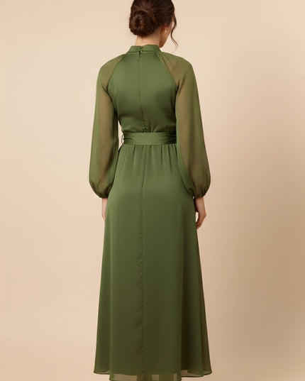 Bow Long Sleeves Chiffon Corset Bow A Line Wedding Guest Dresses