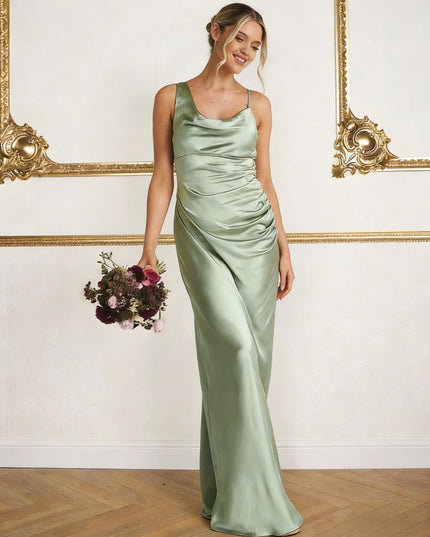 Satin Spaghetti Straps Maxi Mermaid Bridesmaid Dresses