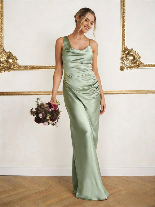 Satin Spaghetti Straps Maxi Mermaid Bridesmaid Dresses