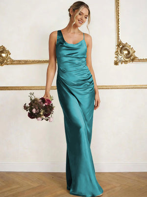 Satin Spaghetti Straps Maxi Mermaid Bridesmaid Dresses