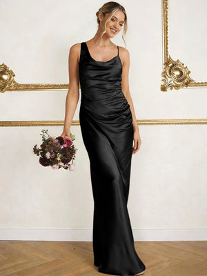 Satin Spaghetti Straps Maxi Mermaid Bridesmaid Dresses