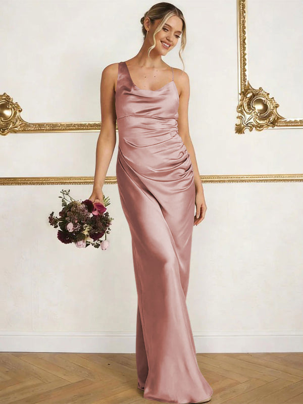Satin Spaghetti Straps Maxi Mermaid Bridesmaid Dresses
