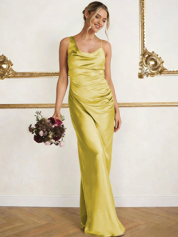 Satin Spaghetti Straps Maxi Mermaid Bridesmaid Dresses