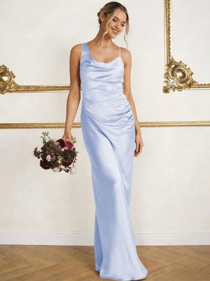 Satin Spaghetti Straps Maxi Mermaid Bridesmaid Dresses