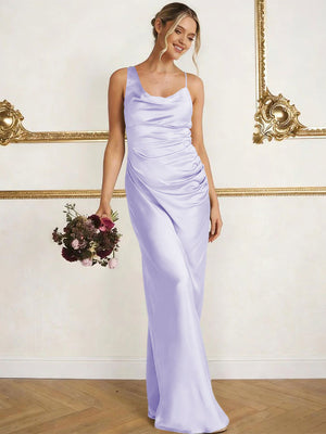 Satin Spaghetti Straps Maxi Mermaid Bridesmaid Dresses