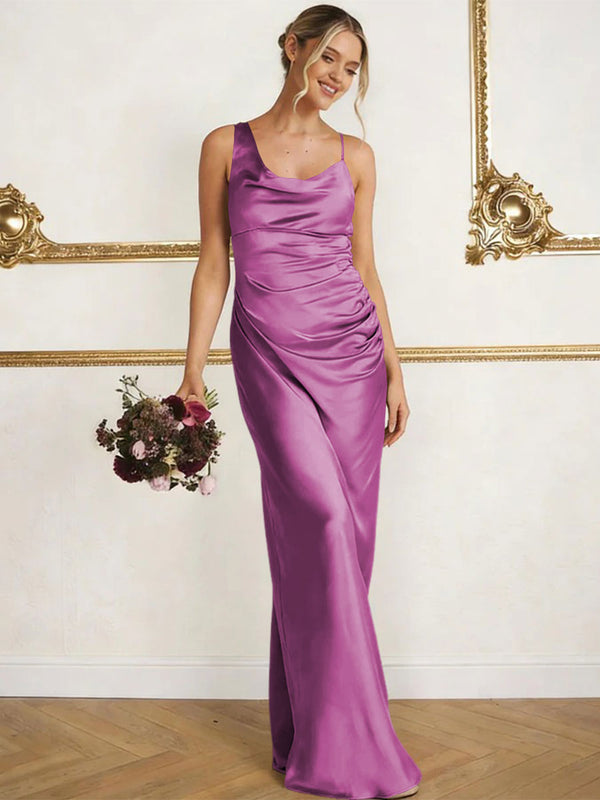 Satin Spaghetti Straps Maxi Mermaid Bridesmaid Dresses