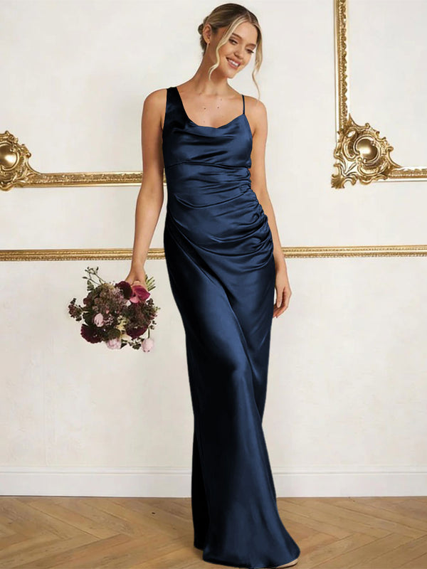 Satin Spaghetti Straps Maxi Mermaid Bridesmaid Dresses