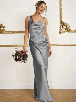 Satin Spaghetti Straps Maxi Mermaid Bridesmaid Dresses