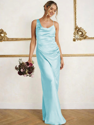 Satin Spaghetti Straps Maxi Mermaid Bridesmaid Dresses