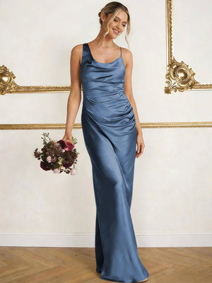 Satin Spaghetti Straps Maxi Mermaid Bridesmaid Dresses