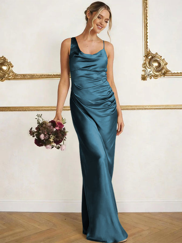 Satin Spaghetti Straps Maxi Mermaid Bridesmaid Dresses