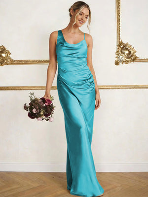 Satin Spaghetti Straps Maxi Mermaid Bridesmaid Dresses