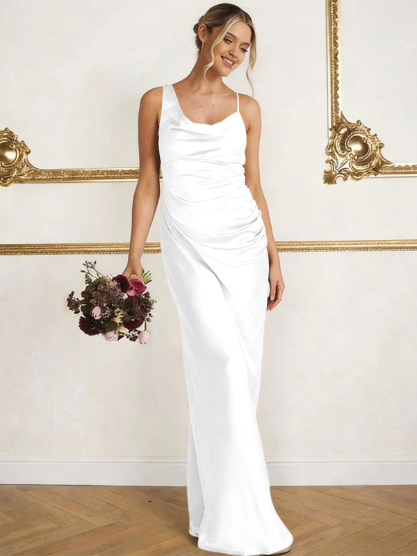 Satin Spaghetti Straps Maxi Mermaid Bridesmaid Dresses