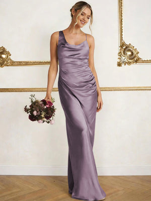 Satin Spaghetti Straps Maxi Mermaid Bridesmaid Dresses