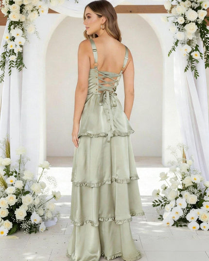 Satin A Line Spaghetti Straps Long Bridesmaid Dresses
