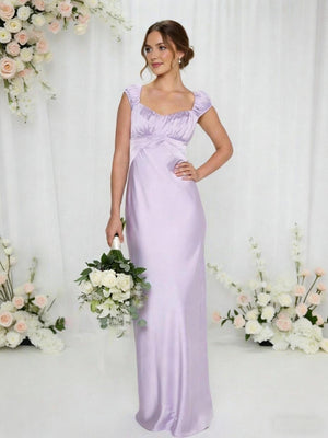 Satin Simple Spaghetti Straps Long Bridesmaid Dresses