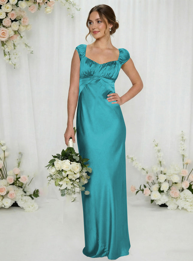 Satin Simple Spaghetti Straps Long Bridesmaid Dresses