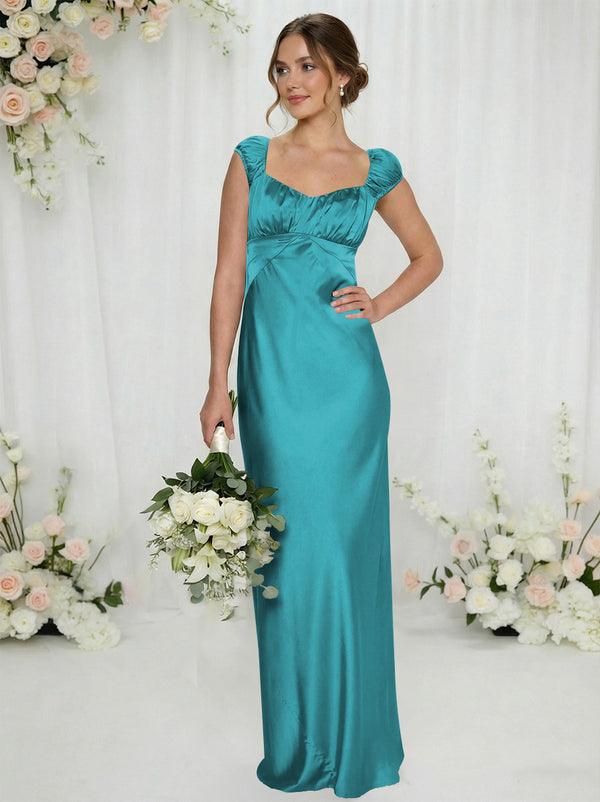 Satin Simple Spaghetti Straps Long Bridesmaid Dresses