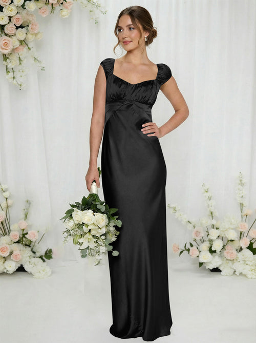 Satin Simple Spaghetti Straps Long Bridesmaid Dresses