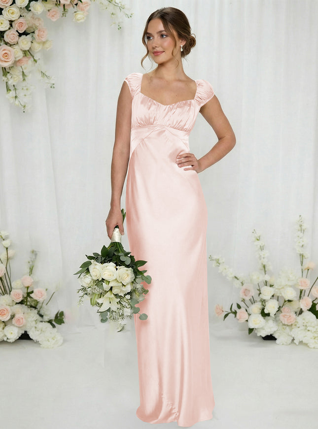 Satin Simple Spaghetti Straps Long Bridesmaid Dresses
