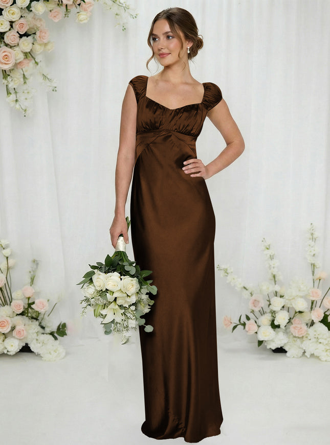 Satin Simple Spaghetti Straps Long Bridesmaid Dresses