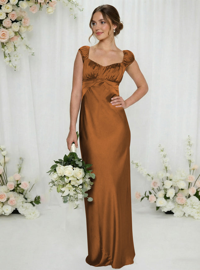 Satin Simple Spaghetti Straps Long Bridesmaid Dresses