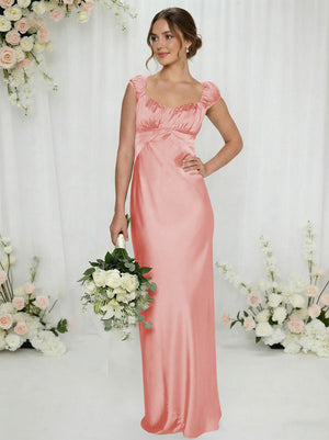 Satin Simple Spaghetti Straps Long Bridesmaid Dresses