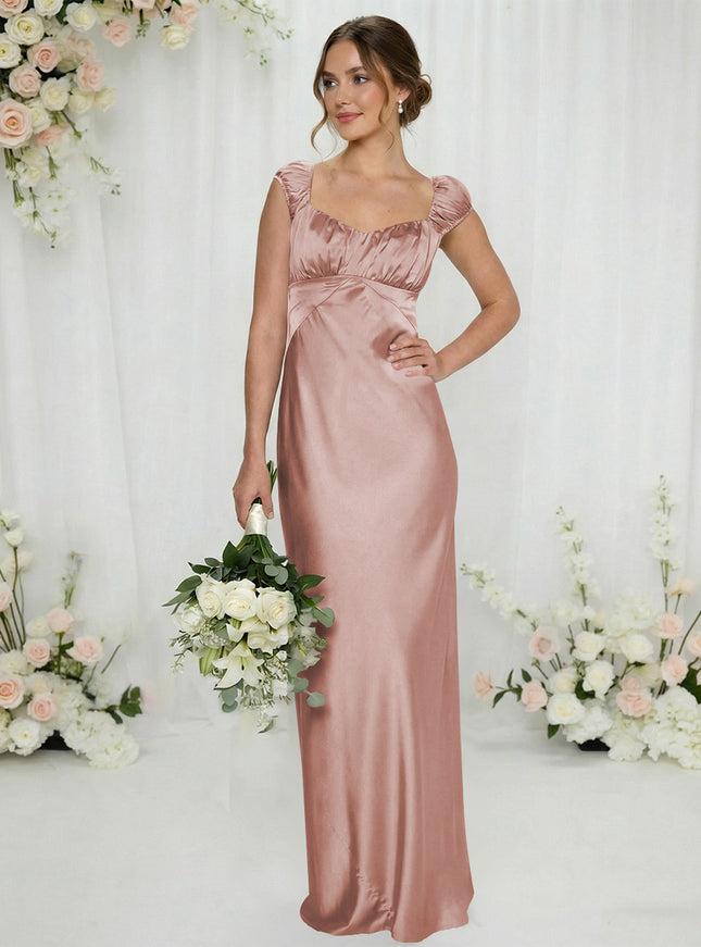 Satin Simple Spaghetti Straps Long Bridesmaid Dresses
