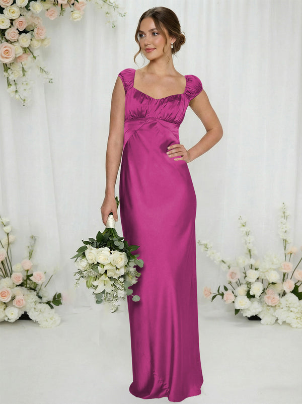 Satin Simple Spaghetti Straps Long Bridesmaid Dresses