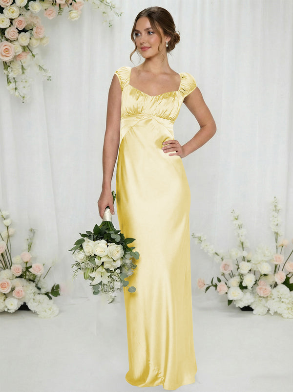 Satin Simple Spaghetti Straps Long Bridesmaid Dresses