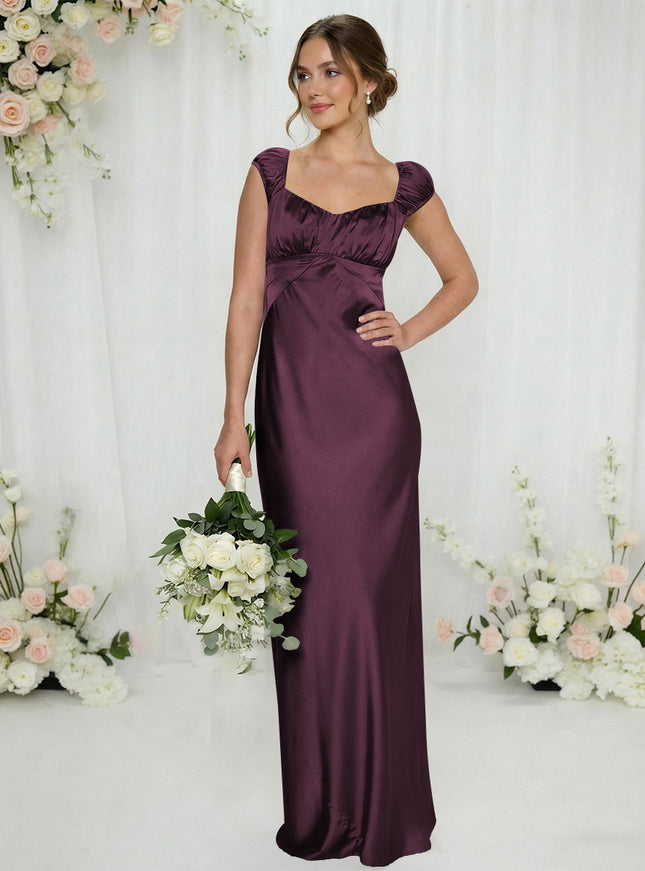Satin Simple Spaghetti Straps Long Bridesmaid Dresses