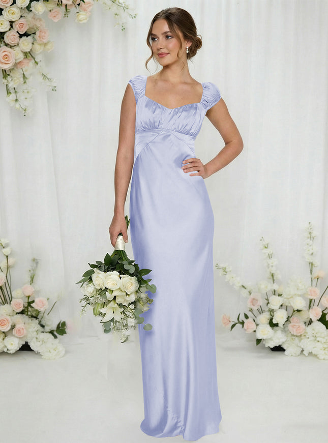 Satin Simple Spaghetti Straps Long Bridesmaid Dresses