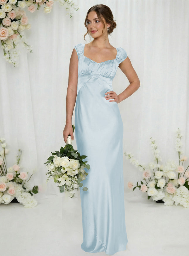 Satin Simple Spaghetti Straps Long Bridesmaid Dresses