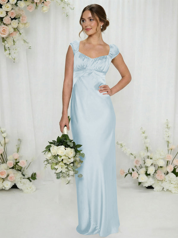 Satin Simple Spaghetti Straps Long Bridesmaid Dresses