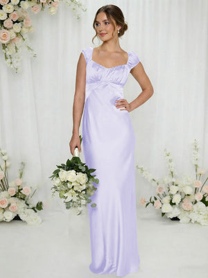 Satin Simple Spaghetti Straps Long Bridesmaid Dresses