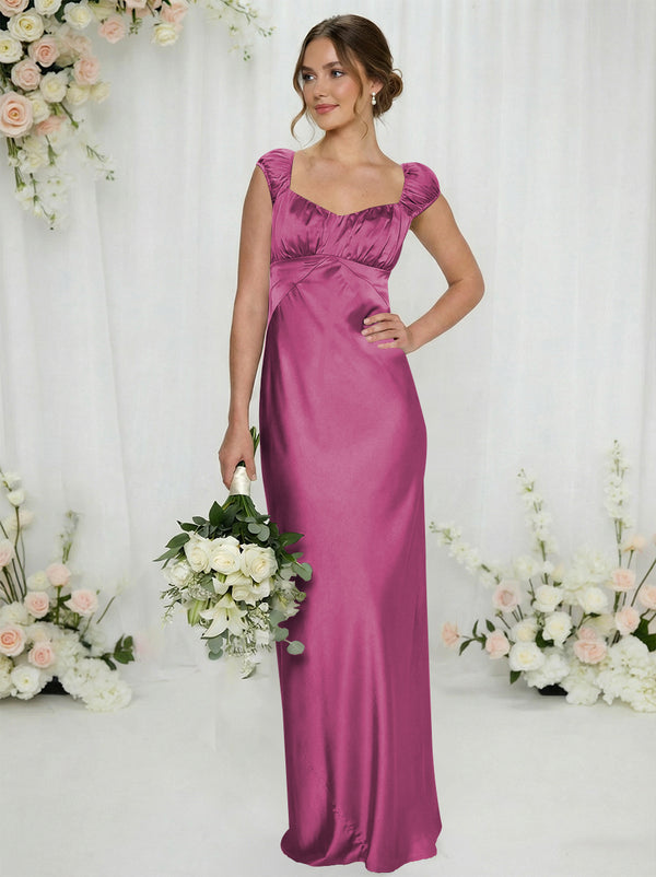 Satin Simple Spaghetti Straps Long Bridesmaid Dresses