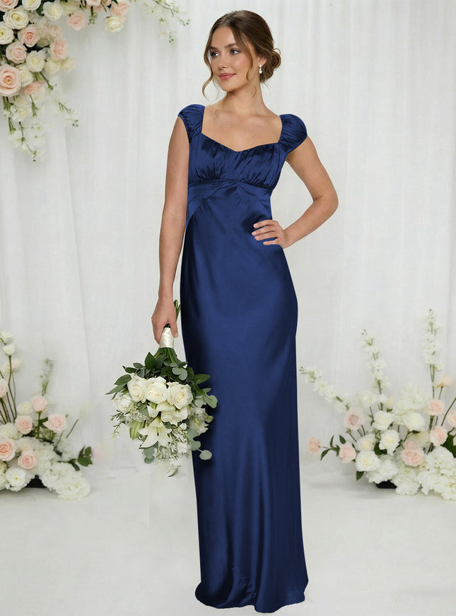 Satin Simple Spaghetti Straps Long Bridesmaid Dresses