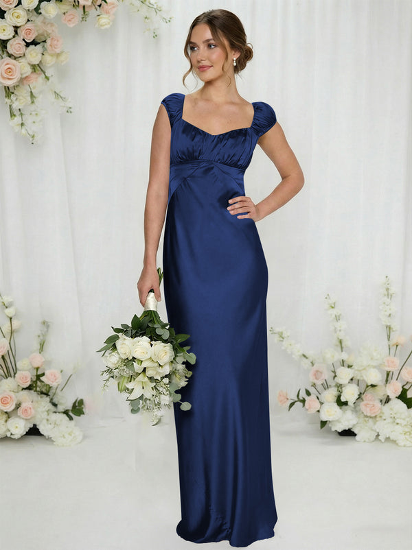 Satin Simple Spaghetti Straps Long Bridesmaid Dresses