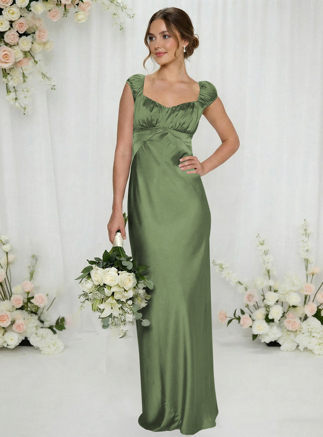 Satin Simple Spaghetti Straps Long Bridesmaid Dresses