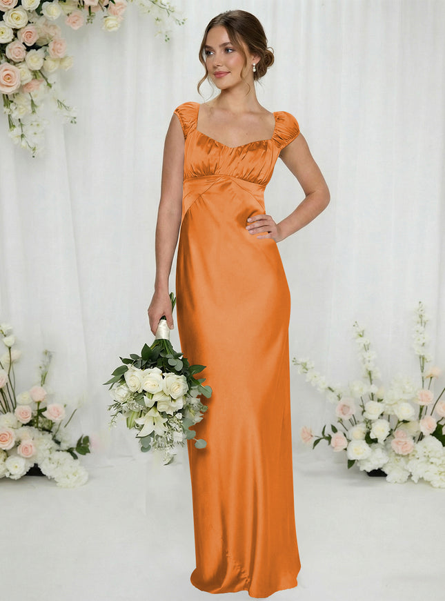Satin Simple Spaghetti Straps Long Bridesmaid Dresses