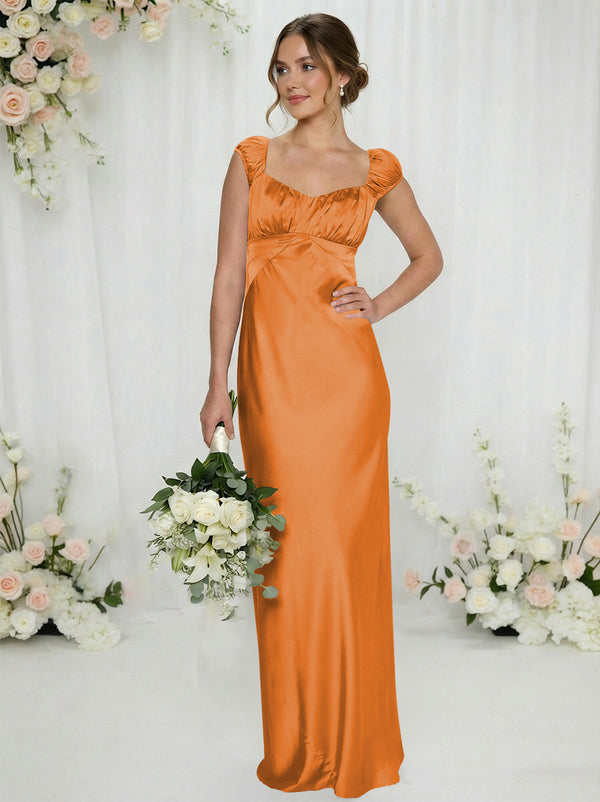 Satin Simple Spaghetti Straps Long Bridesmaid Dresses