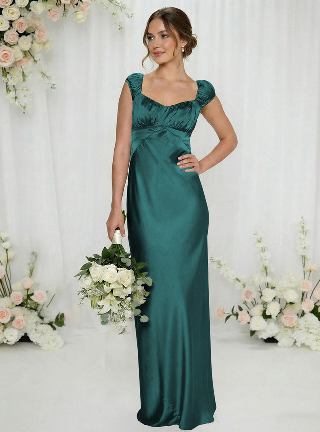 Satin Simple Spaghetti Straps Long Bridesmaid Dresses