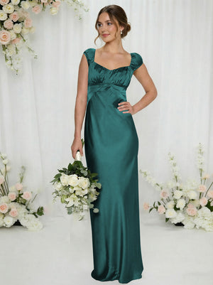 Satin Simple Spaghetti Straps Long Bridesmaid Dresses