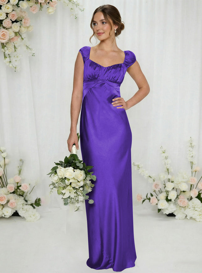 Satin Simple Spaghetti Straps Long Bridesmaid Dresses