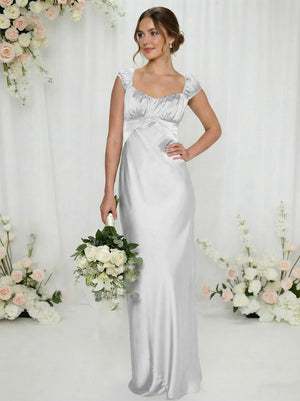 Satin Simple Spaghetti Straps Long Bridesmaid Dresses