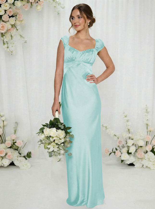Satin Simple Spaghetti Straps Long Bridesmaid Dresses