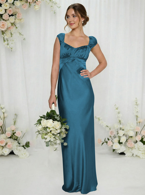 Satin Simple Spaghetti Straps Long Bridesmaid Dresses