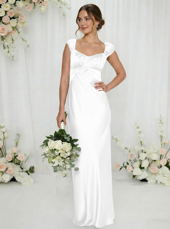 Satin Simple Spaghetti Straps Long Bridesmaid Dresses