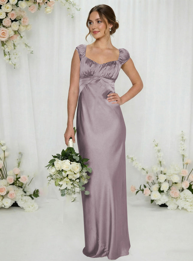 Satin Simple Spaghetti Straps Long Bridesmaid Dresses